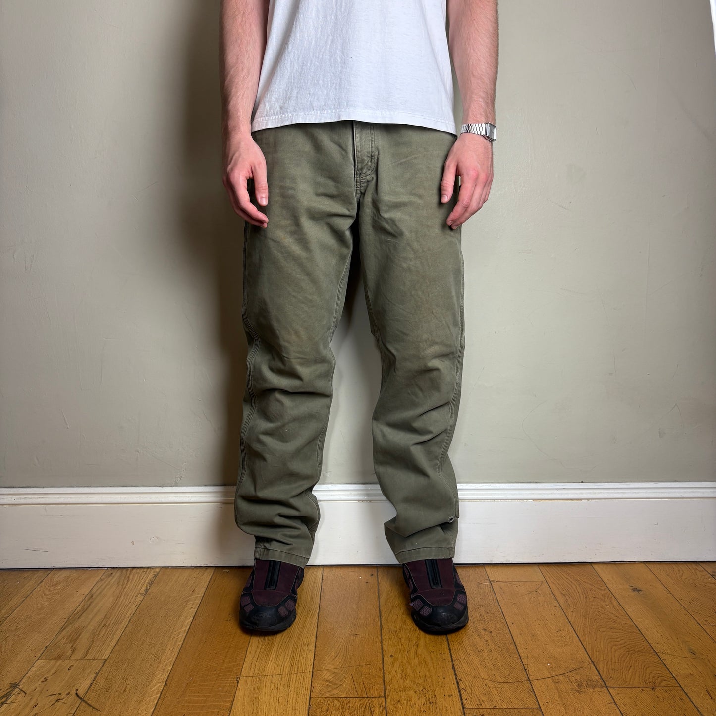 Vintage Carhartt Green Blanket Lined Workwear Carpenter Baggy Trousers - 34L