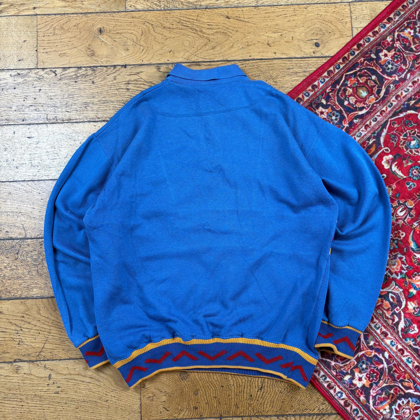 Vintage 90s K-Way Blue Embroidered Rugby Sweatshirt - S