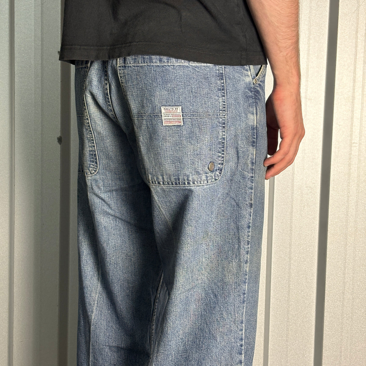 Route 66 Blue Carpenter Embroidered Japanese Denim Hip Hop Y2K Baggy Jeans - 34S
