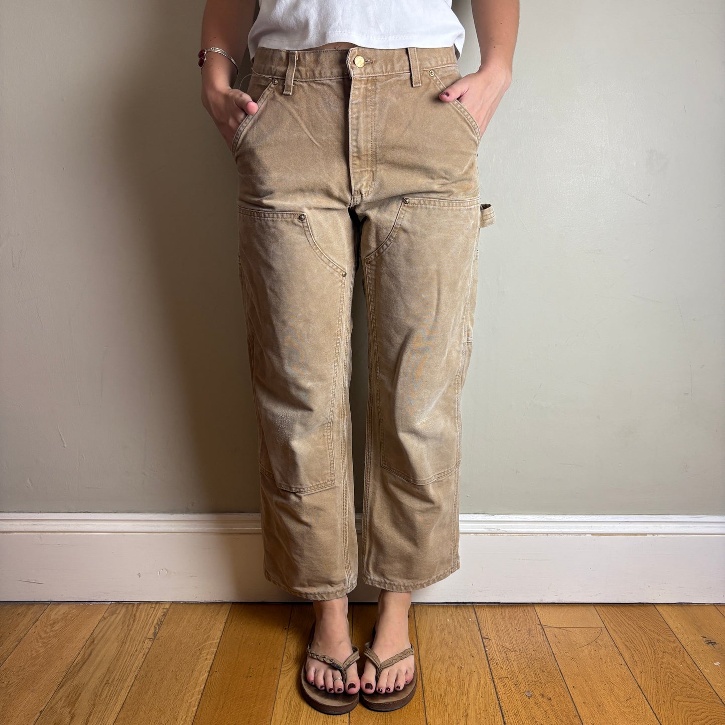 Vintage Carhartt Brown Double Knee Workwear Carpenter Baggy Trousers - 30S