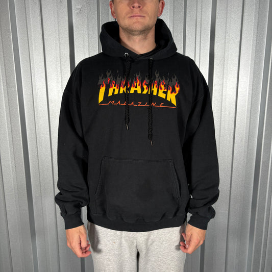 Thrasher Black Skate Flames Hoodie Sweatshirt - L