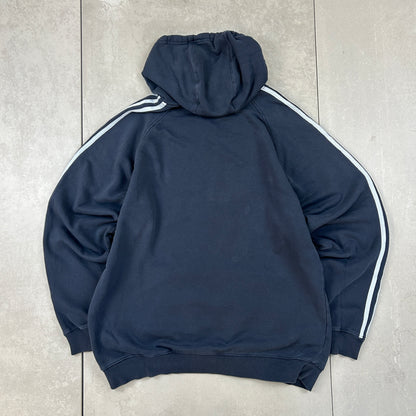 Vintage 00s Adidas Embroidered Stripe Big Logo Navy Hoodie - L