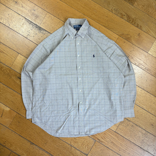 Vintage Ralph Lauren Cream Check Embroidered Shirt - XXL