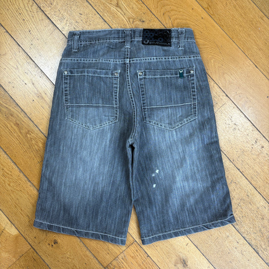 Vintage Southpole Embroidered Hip Hop Baggy Black Grey Shorts Jorts - 32