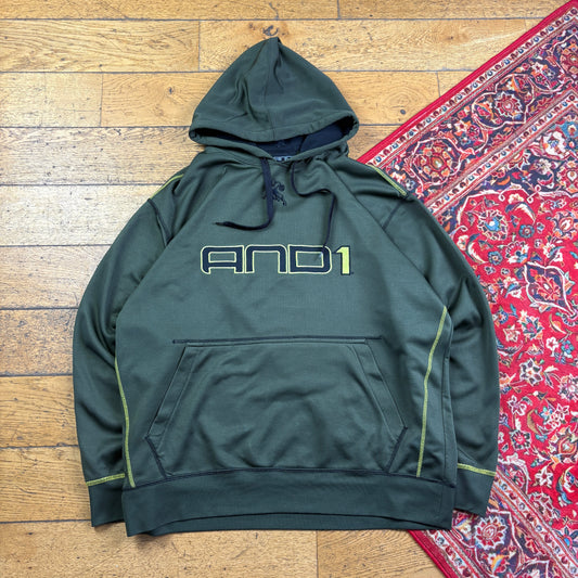 Vintage AND1 Green Basketball Y2K Embroidered Hoodie Sweatshirt - XL