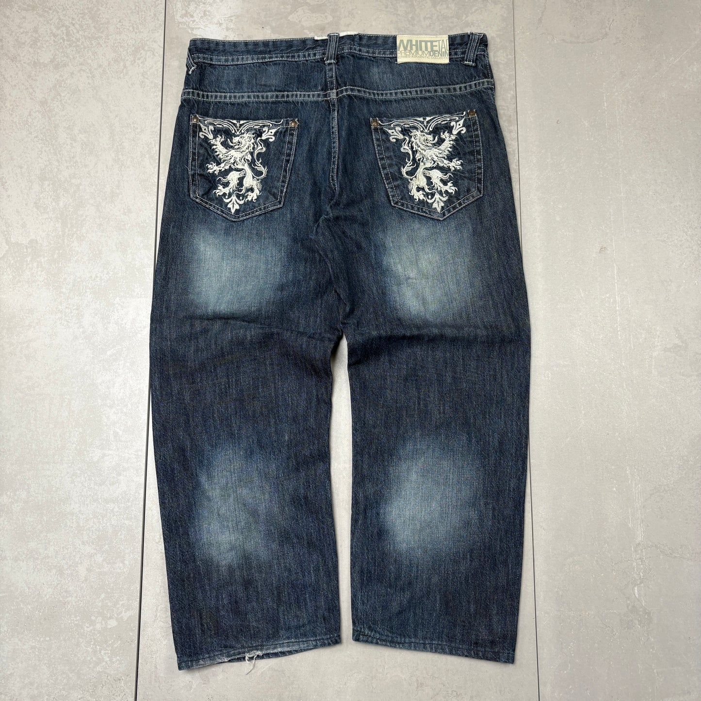 Vintage Embroidered Hip Hop Blue Baggy Jeans - 40