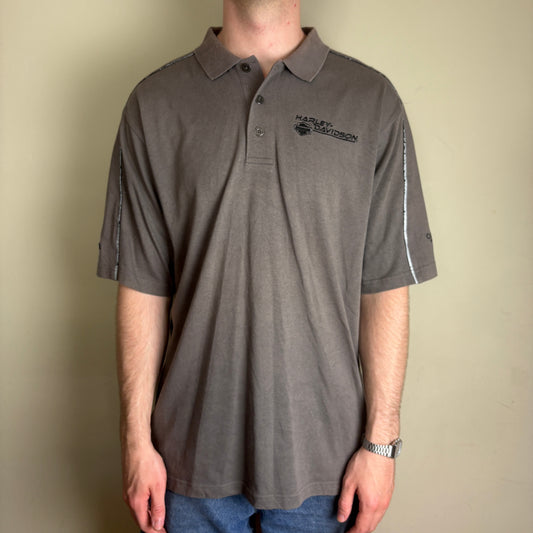 Vintage Harley Davidson Grey Brown Embroidered Polo Shirt - L