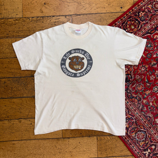 Vintage Supreme Cream Life Sucks Die Gangsta Graphic T-Shirt - M
