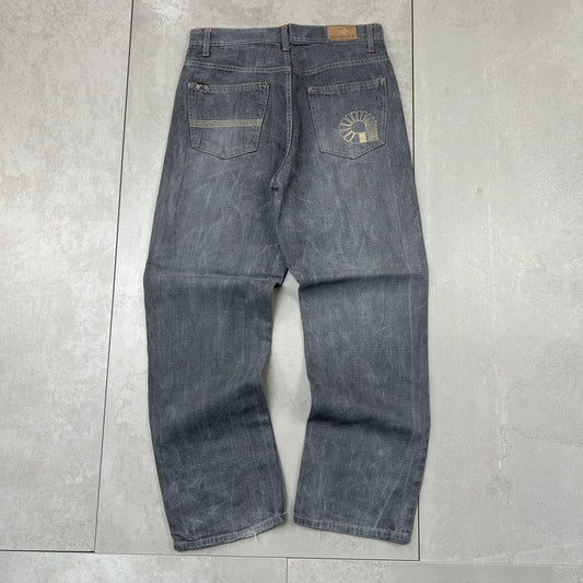 Vintage Akademiks Embroidered Hip Hop Baggy Grey Jeans - 32