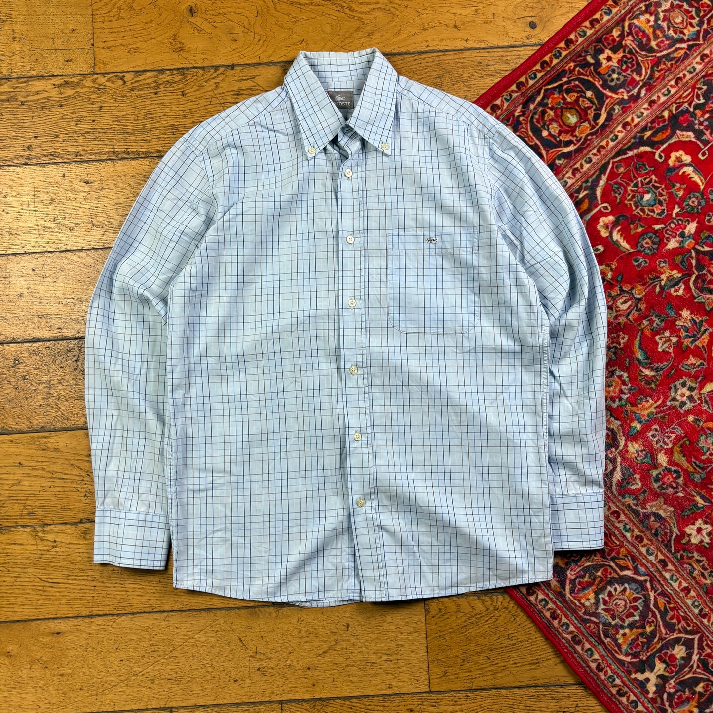 Vintage Lacoste Blue Check Embroidered Shirt - S