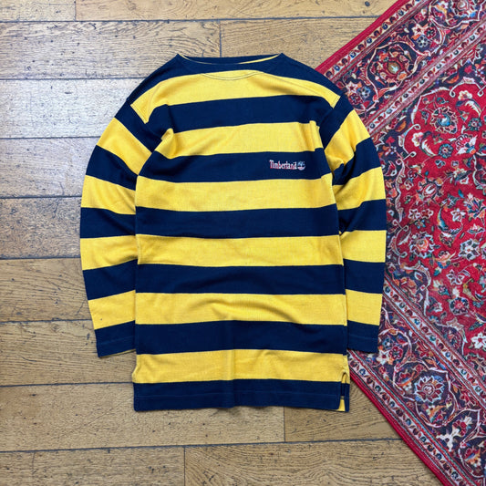 Vintage Timberland Embroidered Yellow Navy Striped Knit Jumper - XS