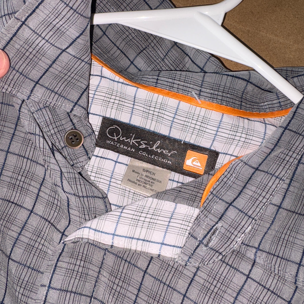 Quiksilver Grey Check Plaid Short Sleeve Shirt - S
