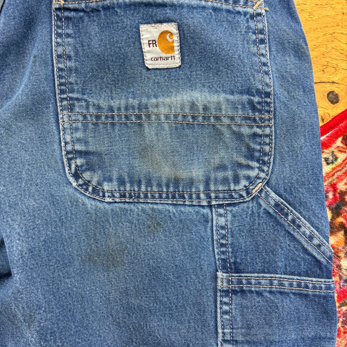 Vintage Carhartt Workwear Carpenter Baggy Blue Jeans - 33R