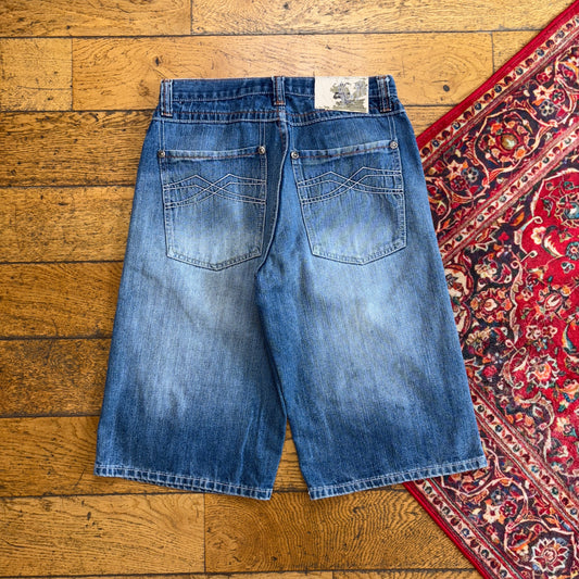 Vintage Five Elements Embroidered Blue Hip Hop Baggy Shorts Jorts - 30