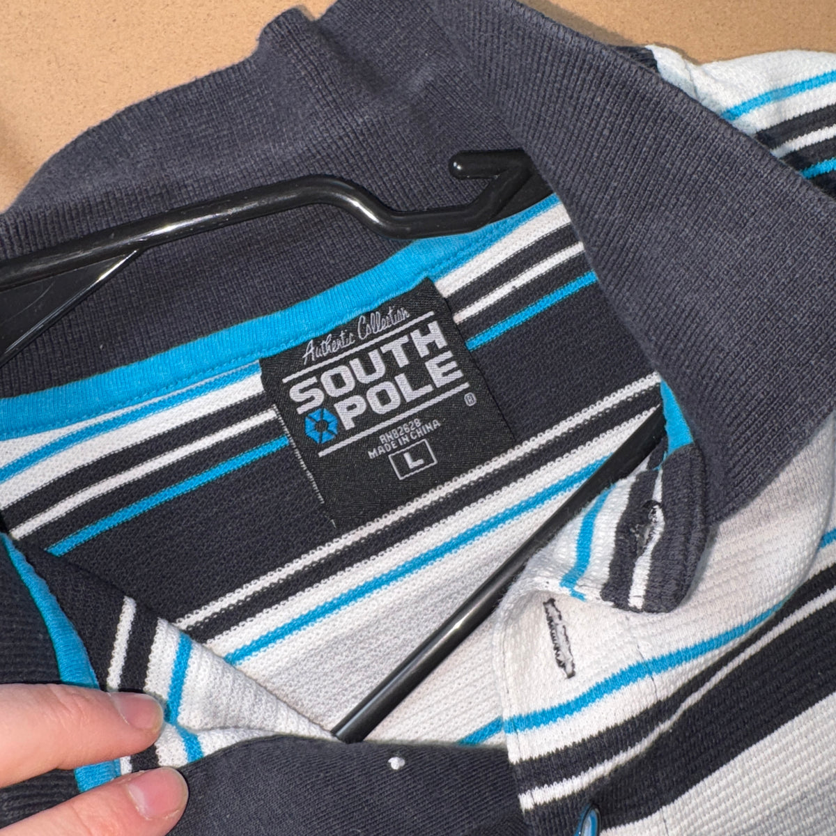 Southpole Blue white Stripe Boxy Hip Hop Y2K Polo T Shirt - L
