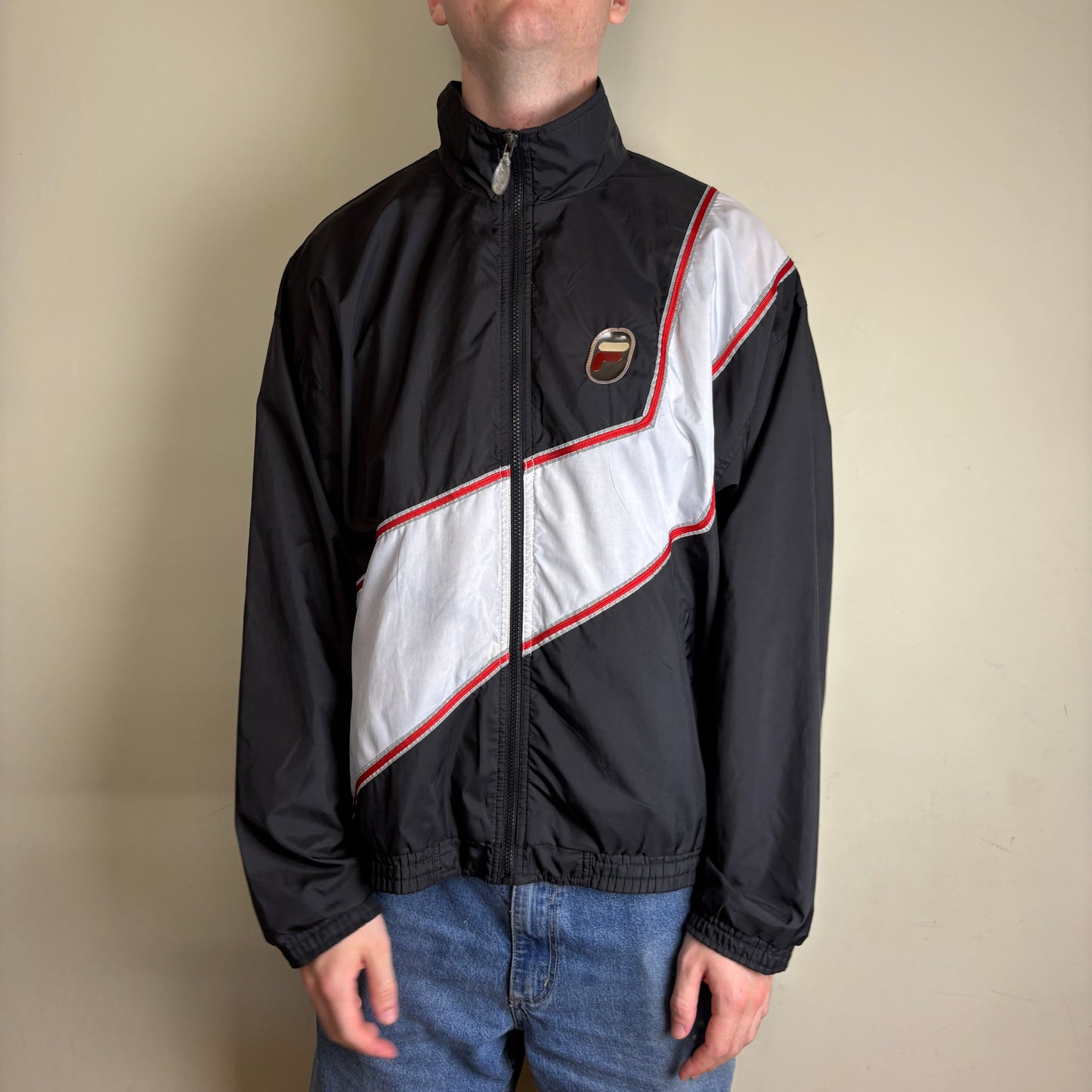 Vintage Fila Black Tracksuit Track Shell Windbreaker Jacket - L