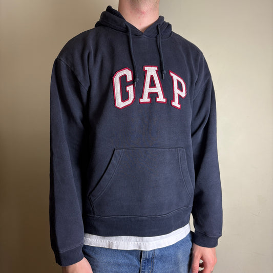 Vintage Gap Navy Spellout Embroidered Hoodie Boxy Sweatshirt - L