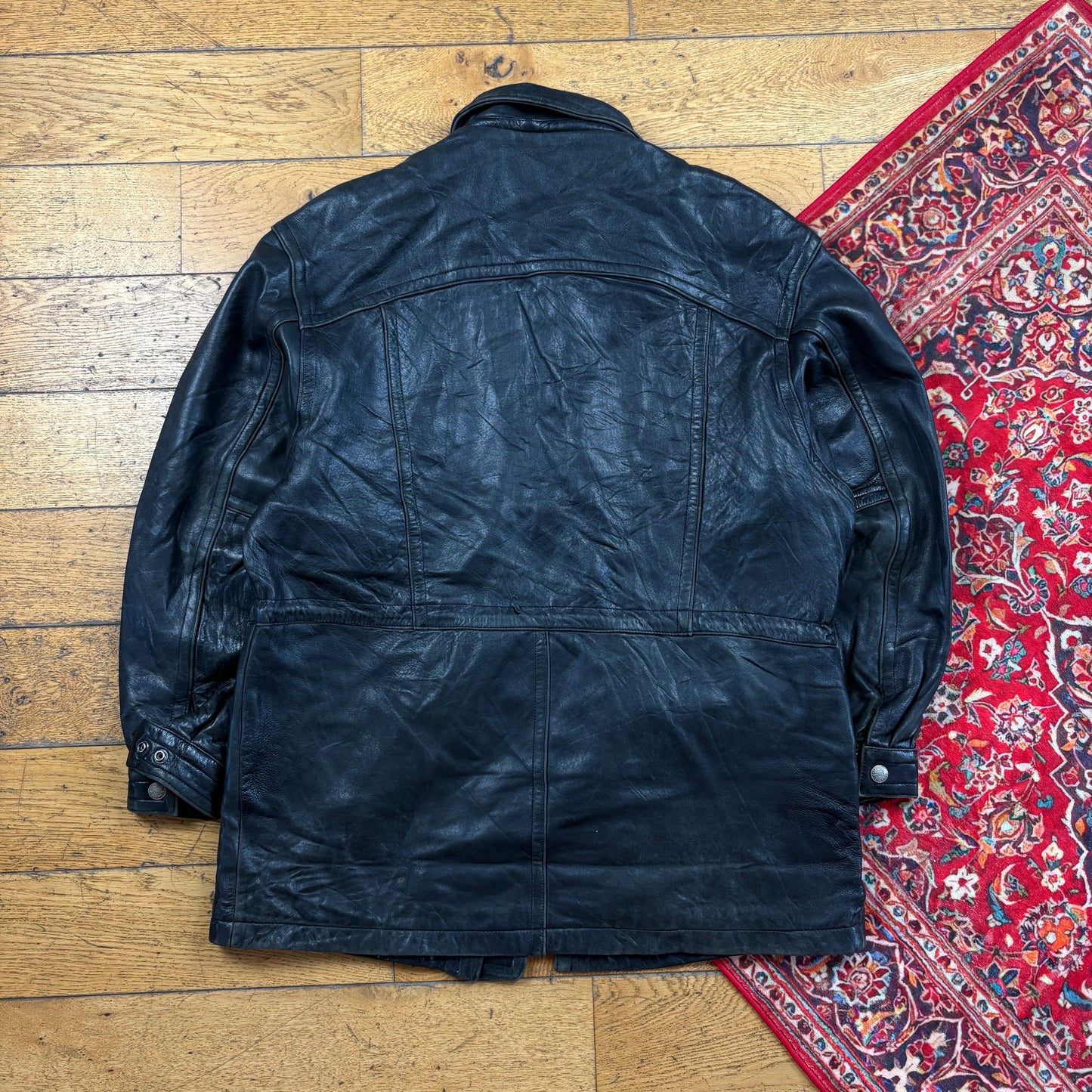 Vintage Black Trench Leather Jacket - L