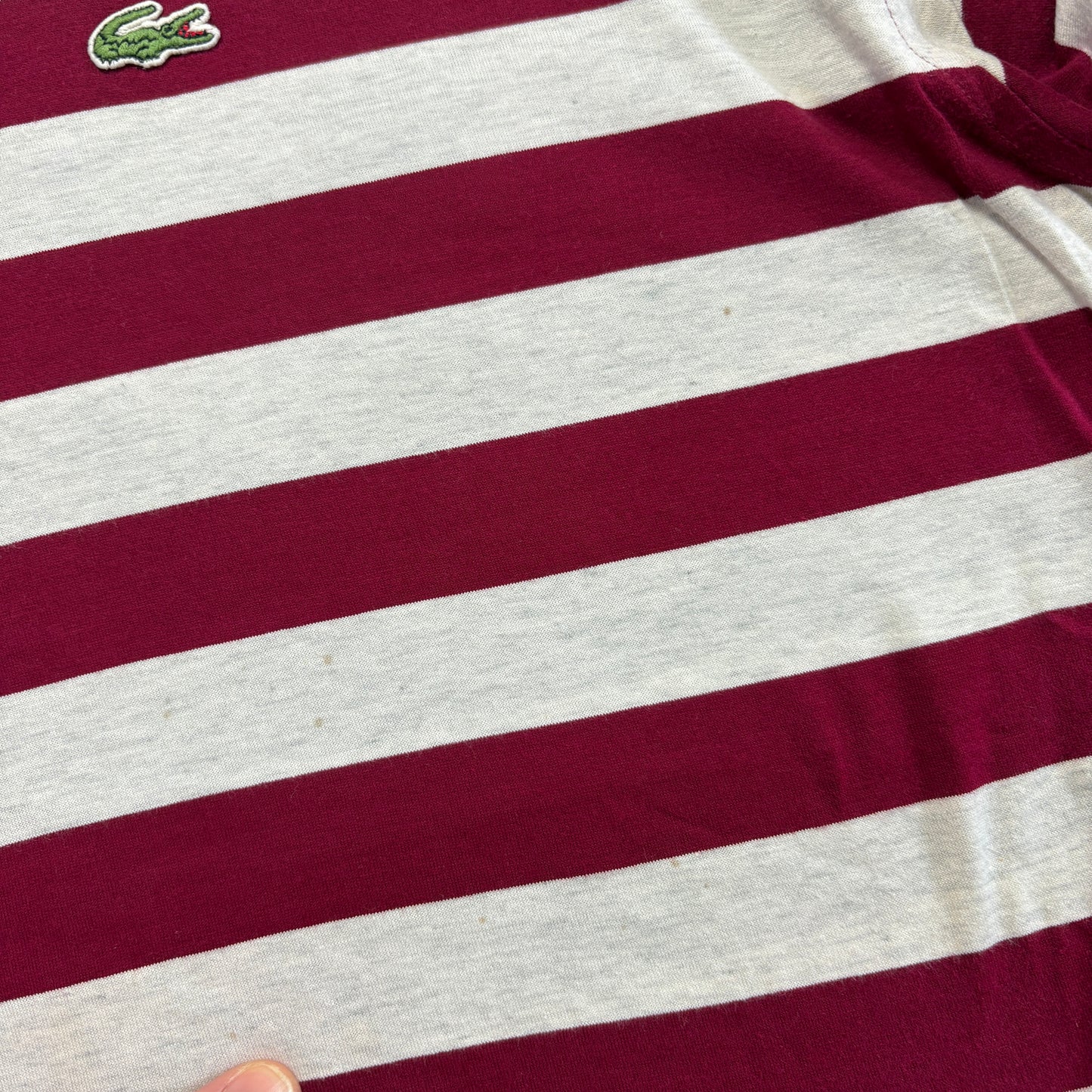 Vintage Chemise Lacoste Burgundy White Stripe T-Shirt - XL