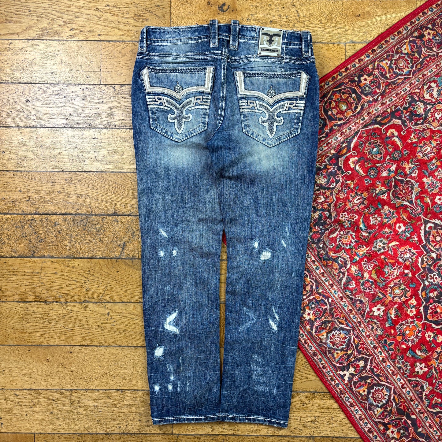 Vintage True Religion Blue Embroidered Y2K Hip Hop Straight Jeans - 40