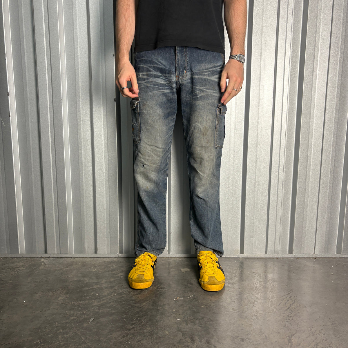 Embroidered Blue Japanese Denim Hip Hop Y2K Baggy Jeans - 32R
