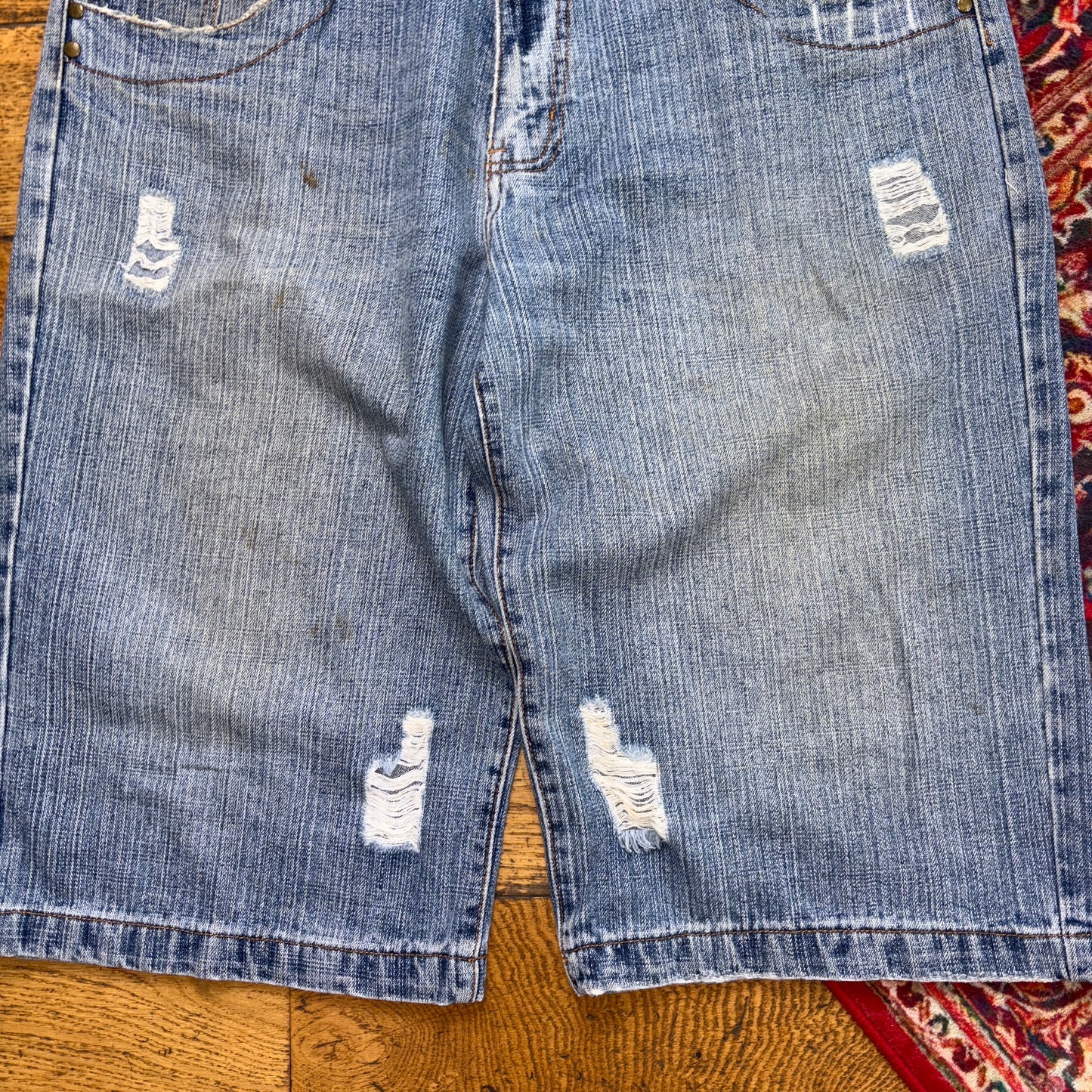 Vintage Embroidered Hip Hop Blue Baggy Shorts Jorts - 36