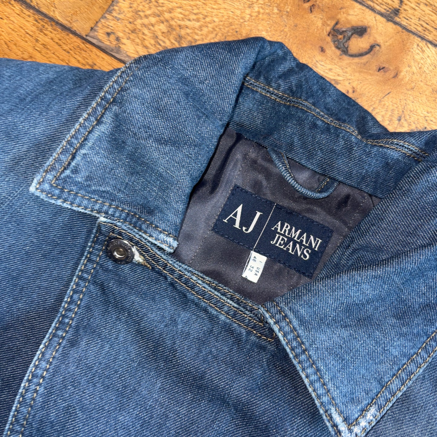 Vintage Armani Jeans Blue Denim Overcoat Chore Parka Workwear Trench Jacket - S