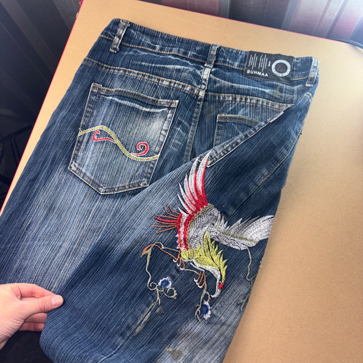 Embroidered Firebird Blue Eagle Japanese Denim Hip Hop Y2K Baggy Jeans - 30S