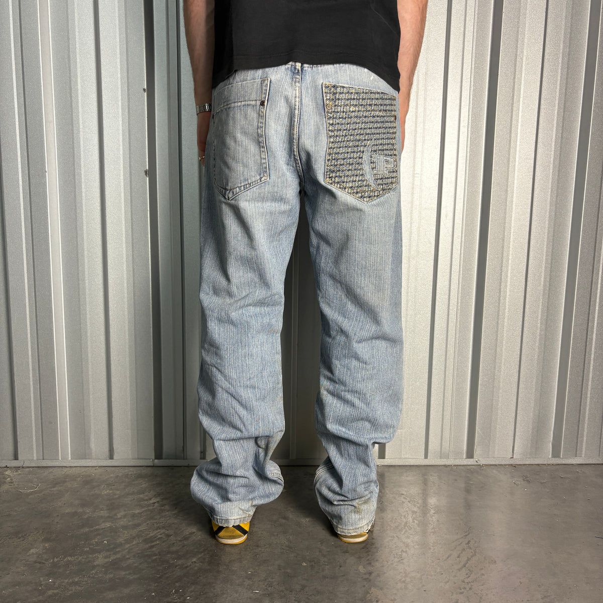 Phat Farm Blue Embroidered Japanese Denim Hip Hop Y2K Baggy Jeans - 36R