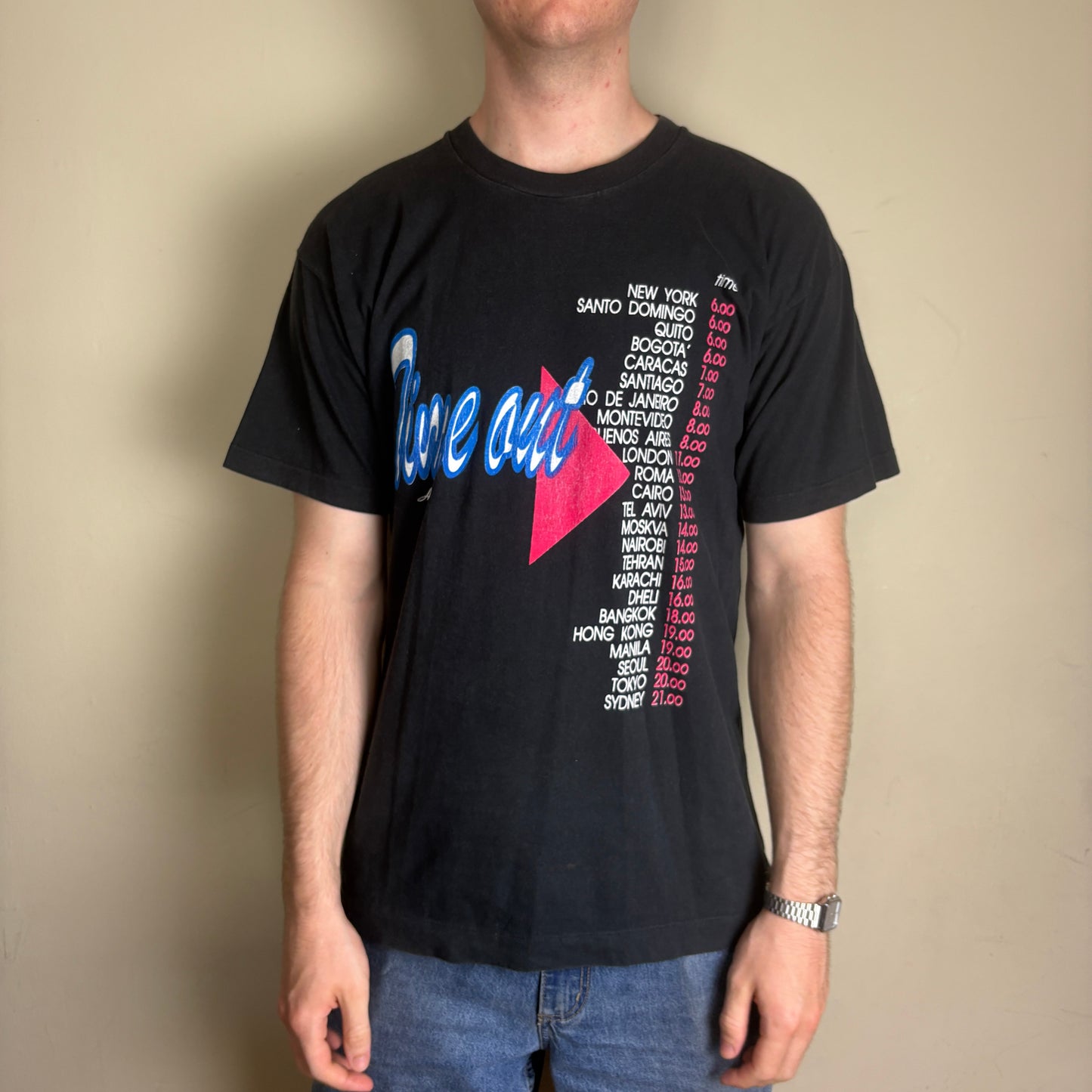 Vintage 90s Time Out Black Single Stitch Graphic T-Shirt - M