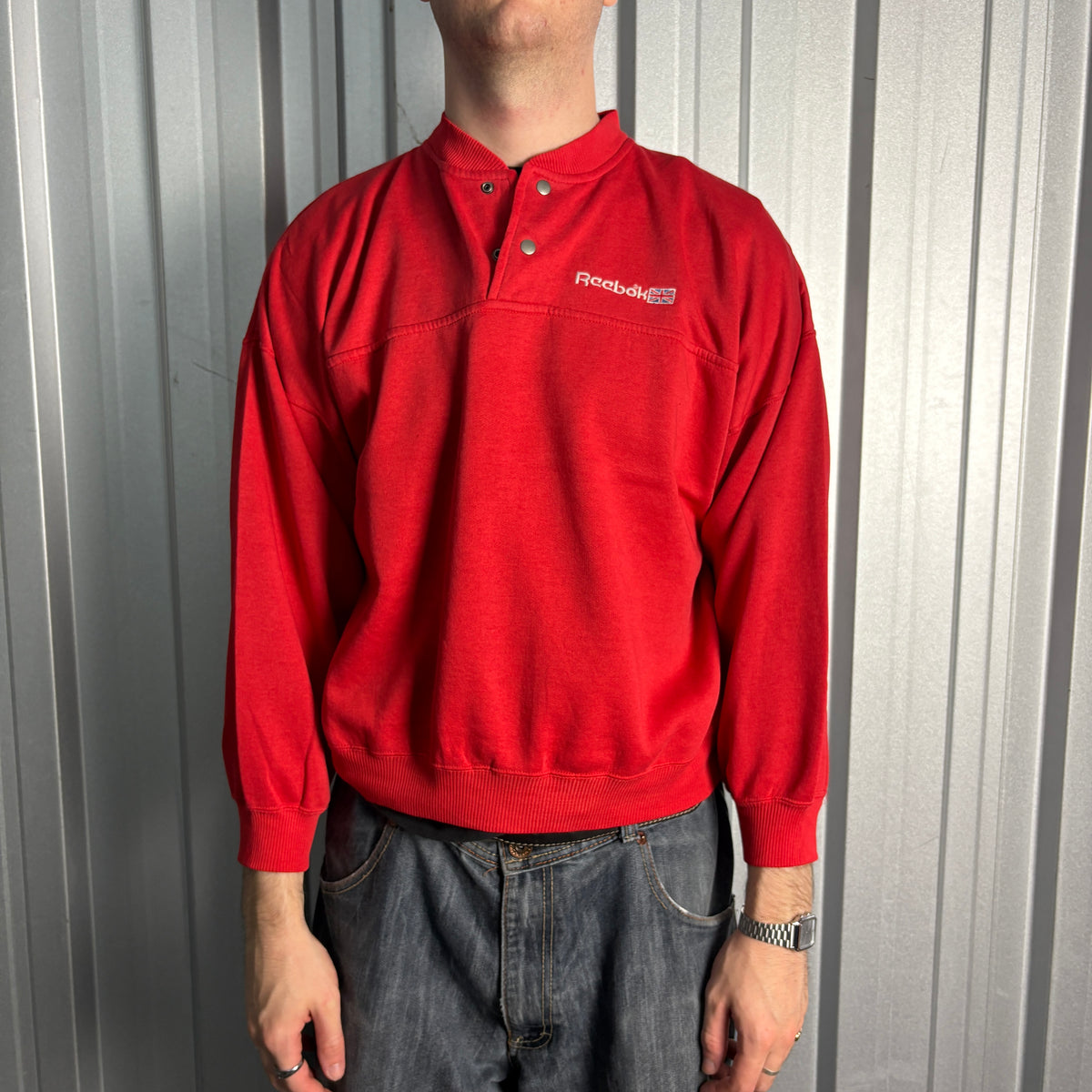 Vintage 90s Reebok Red Boxy Embroidered Sweatshirt - M