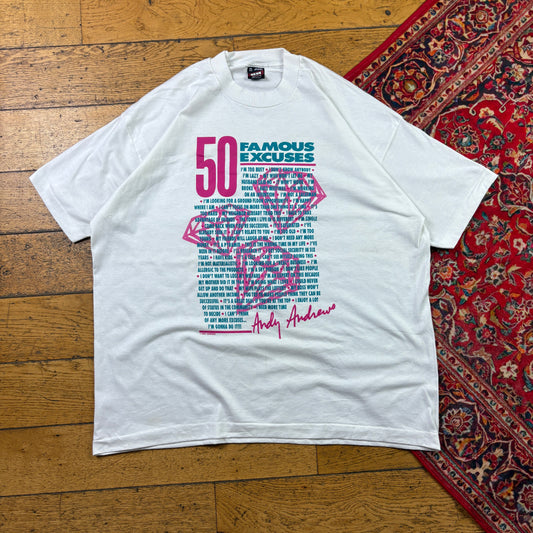 Vintage 90s White Funny Slogan Single Stitch Graphic T-Shirt - 2XL