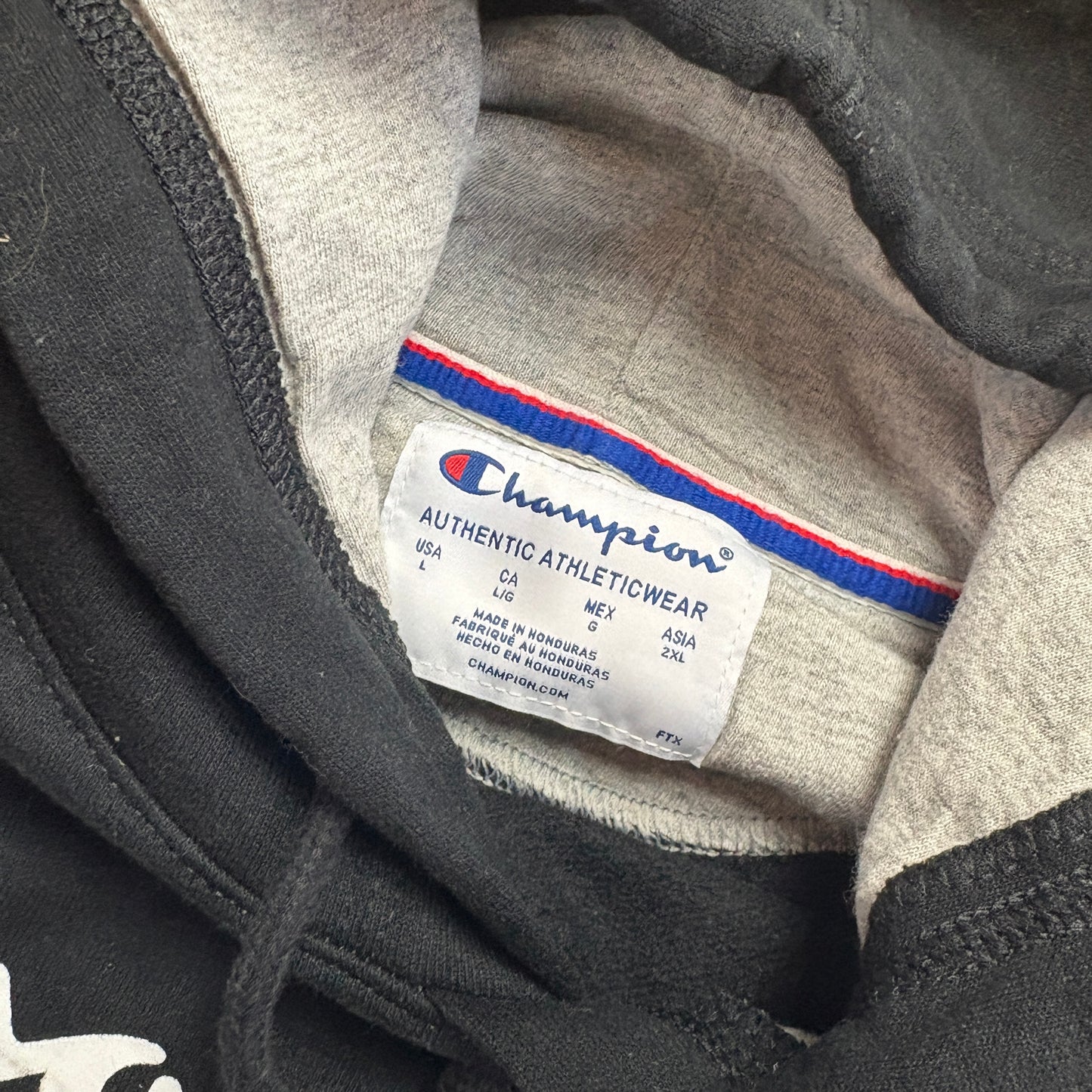 Vintage Champion Black Hoodie Sweatshirt - L