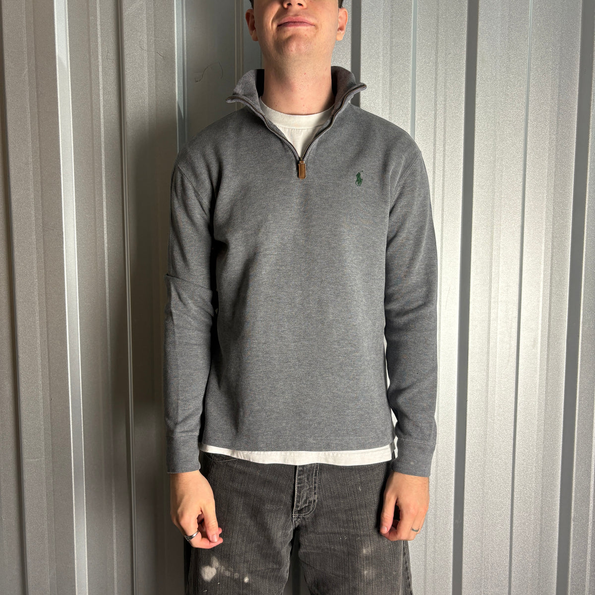 Vintage Ralph Lauren Grey Quarter Zip Knit Jumper - S