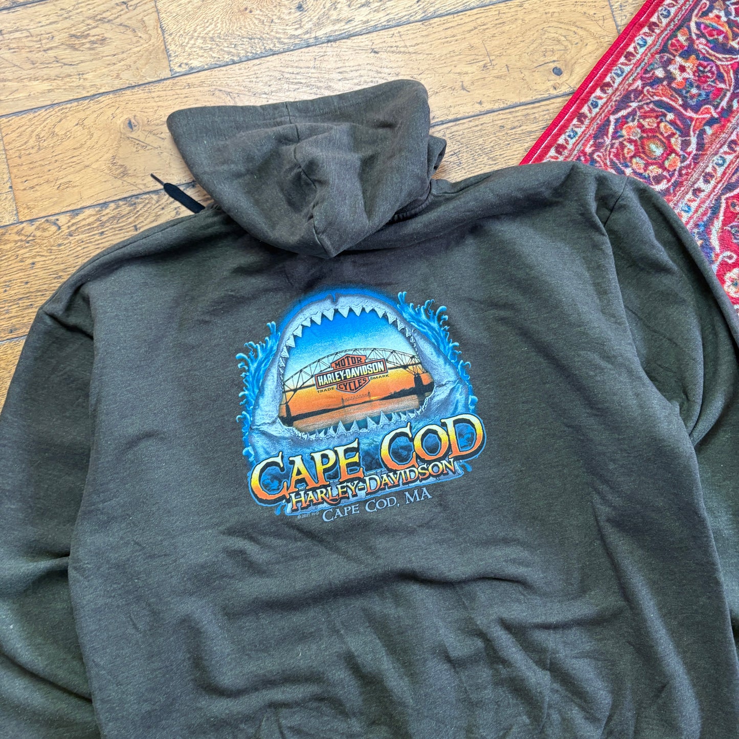 Vintage Harley Davidson Green Zip Hoodie Sweatshirt - XL