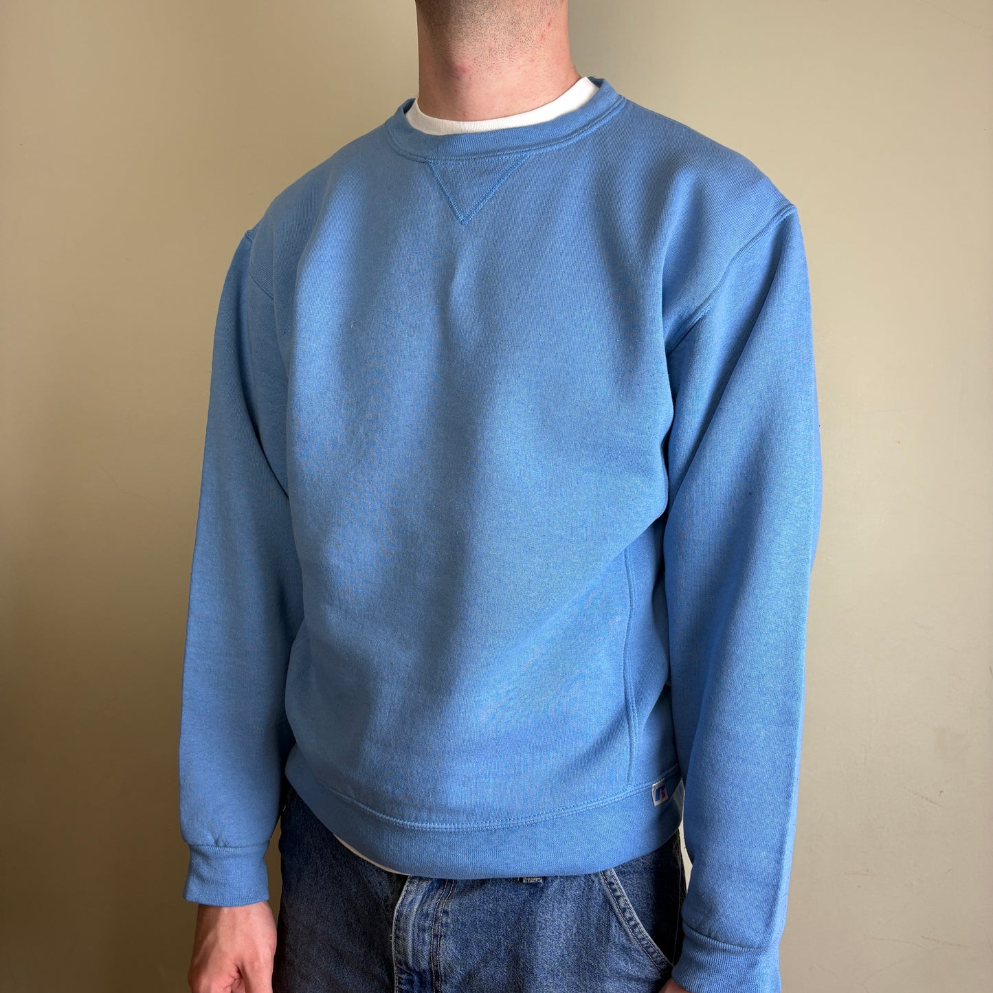 Vintage Russell Athletic Blue Blank Boxy Sweatshirt - M