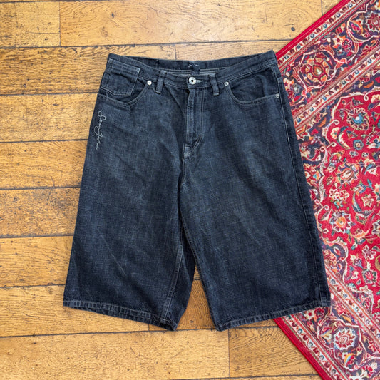 Vintage Sean John Black Embroidered Y2K Hip Hop Baggy Shorts Jorts - 36