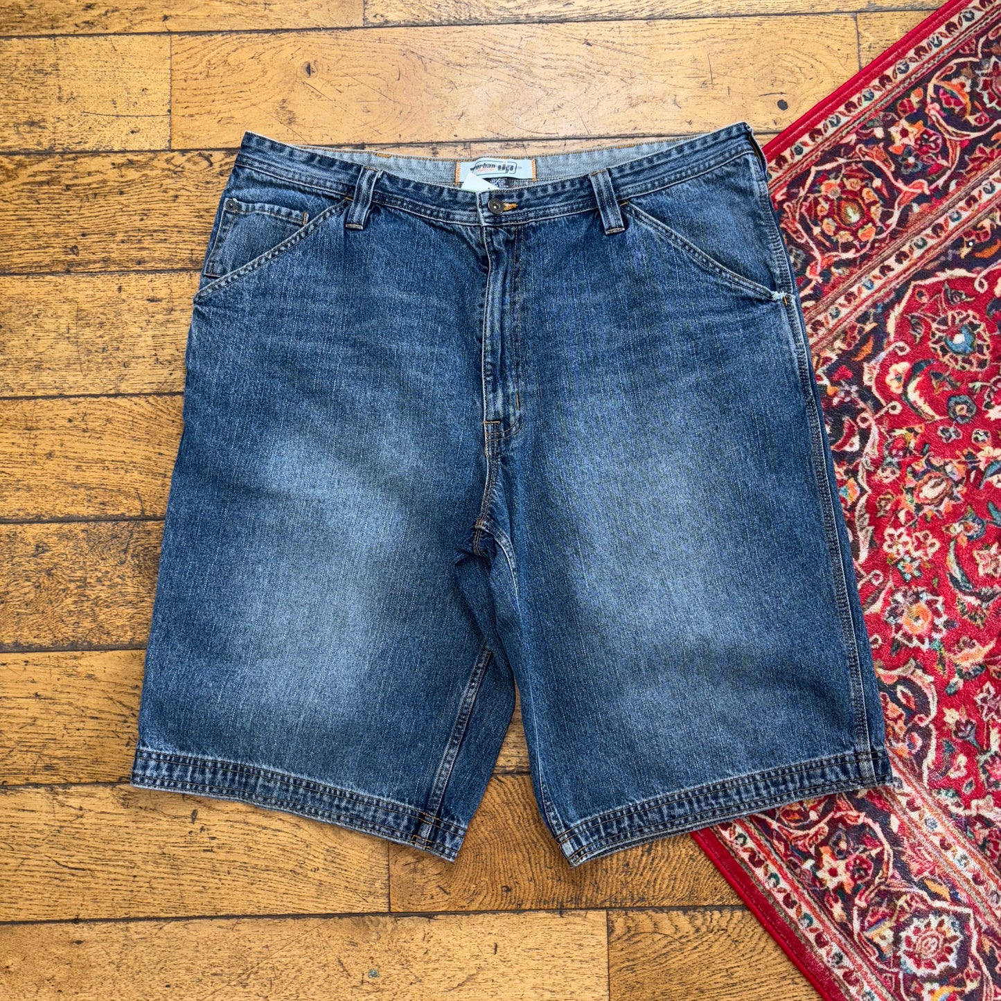 Vintage Urban Up Blue Embroidered Y2K Hip Hop Baggy Shorts Jorts - 40