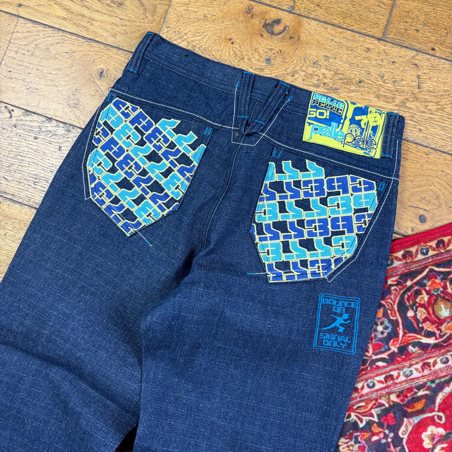 Vintage Pelle Pelle Blue Embroidered Y2K Hip Hop Straight Jeans - 30