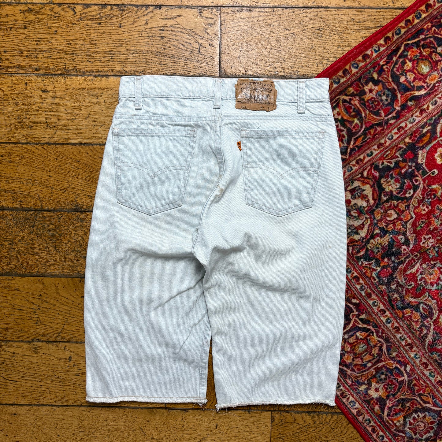 Vintage Levis 505 Orange Tab Blue White Straight Denim Shorts - 30