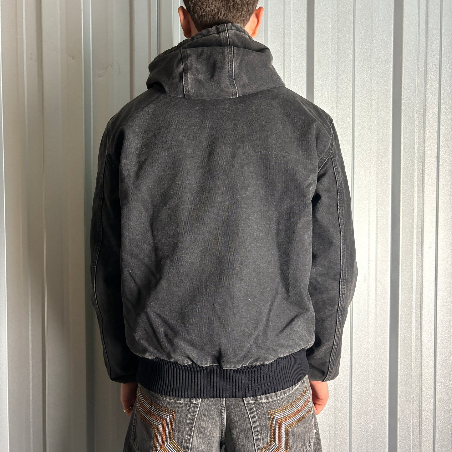 Vintage Carhartt Active Jacket Fleece Lined Workwear Hoodie Black - L