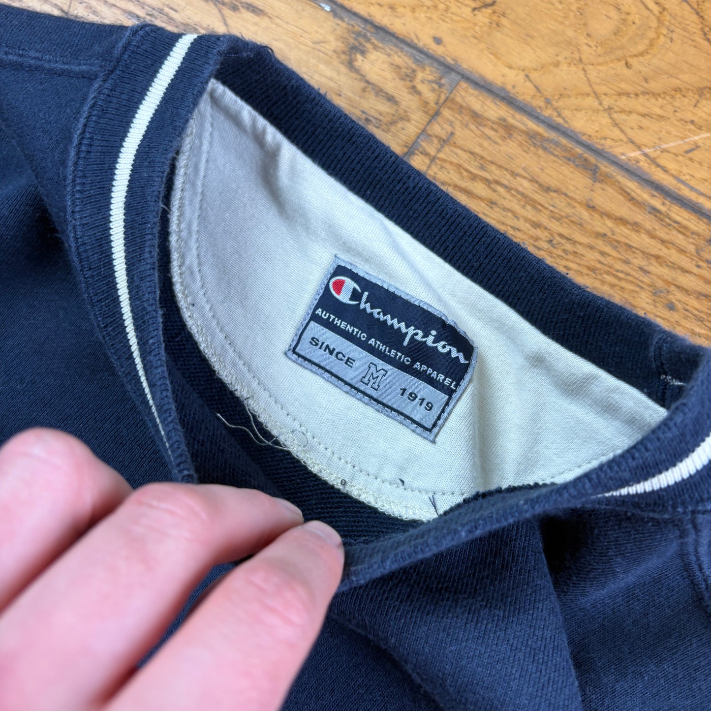 Vintage Navy Champion Embroidered Sweatshirt - M