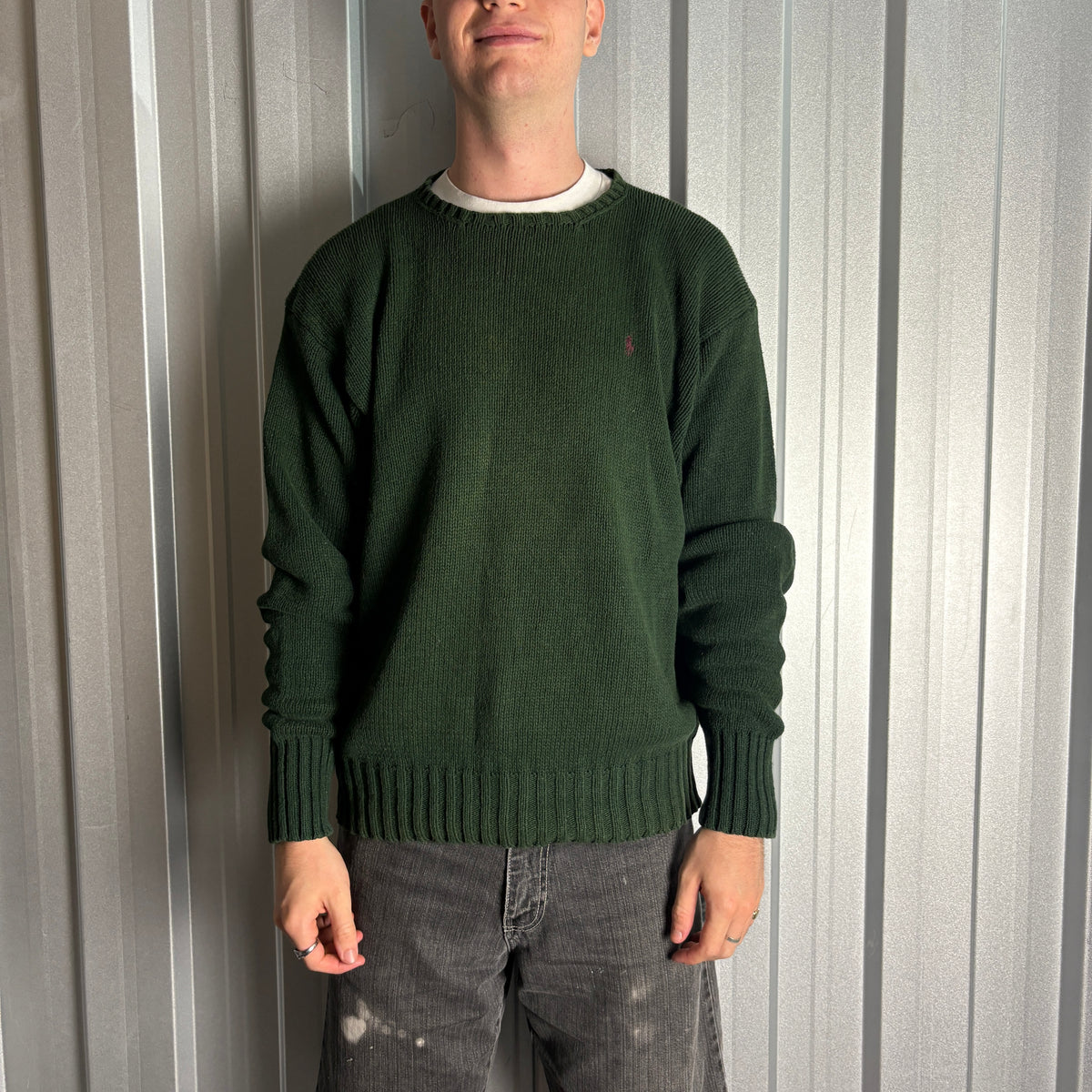 Vintage Ralph Lauren Green Crewneck Knit Embroidered Sweatshirt - XL