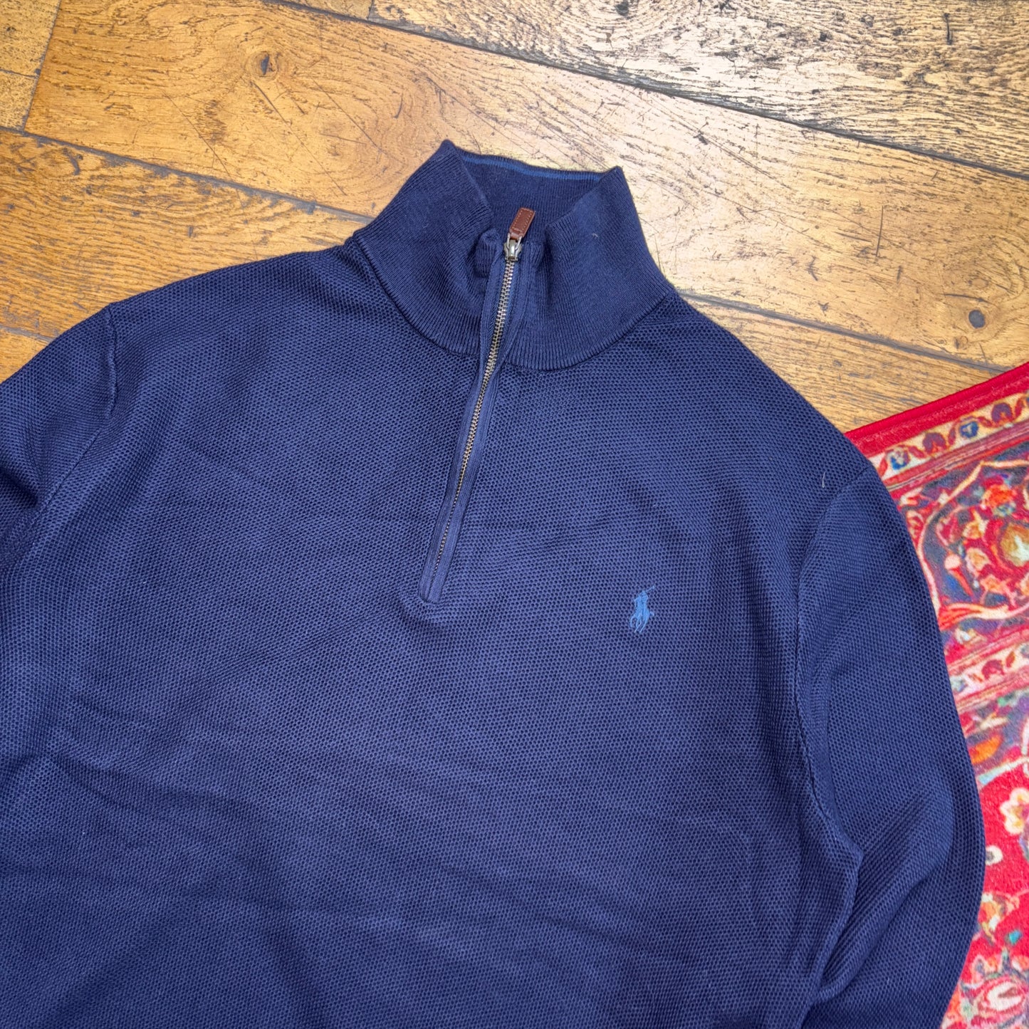 Vintage Ralph Lauren Navy Quarter Zip Knit Jumper - L