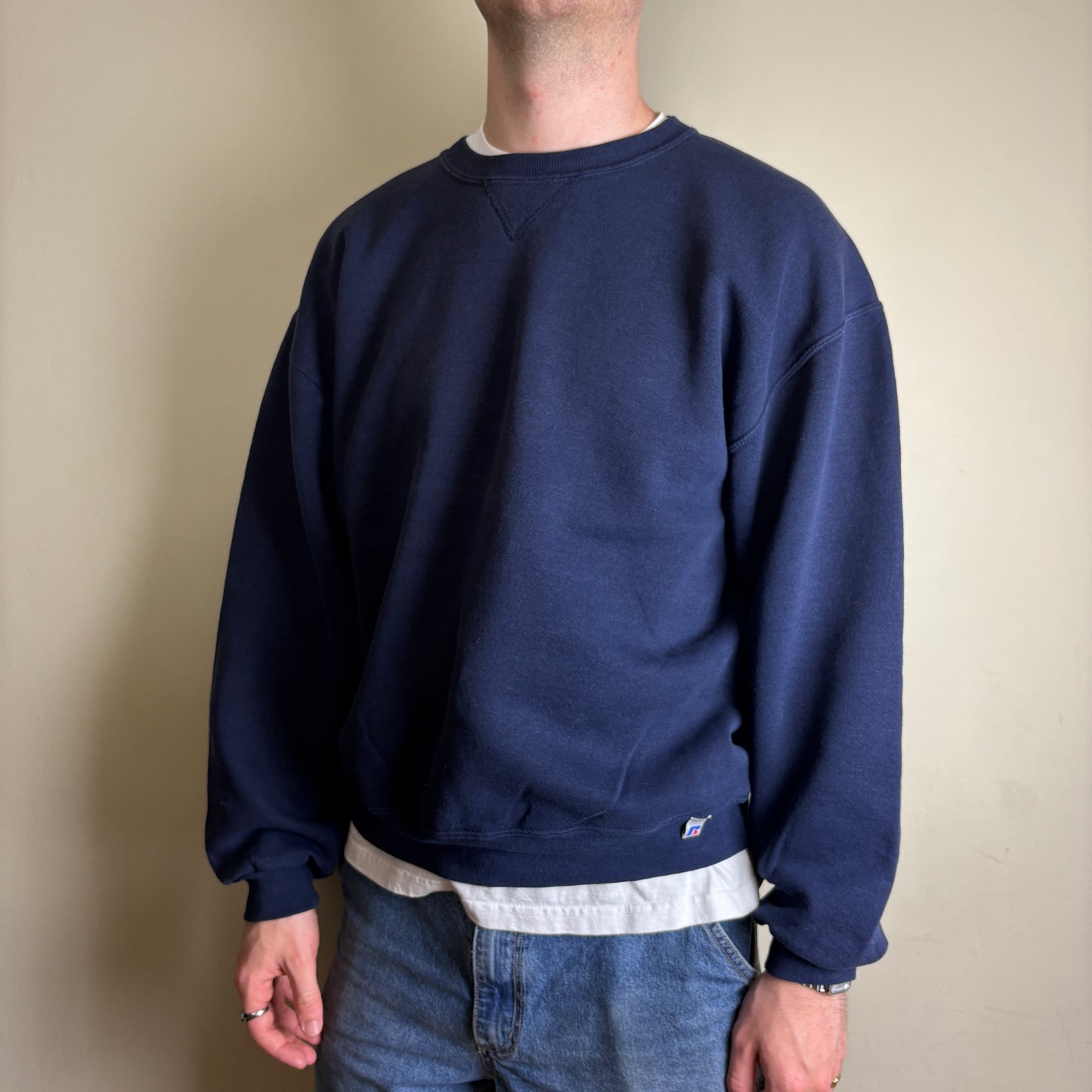 Vintage Russell Athletic Navy Blank Boxy Sweatshirt - L