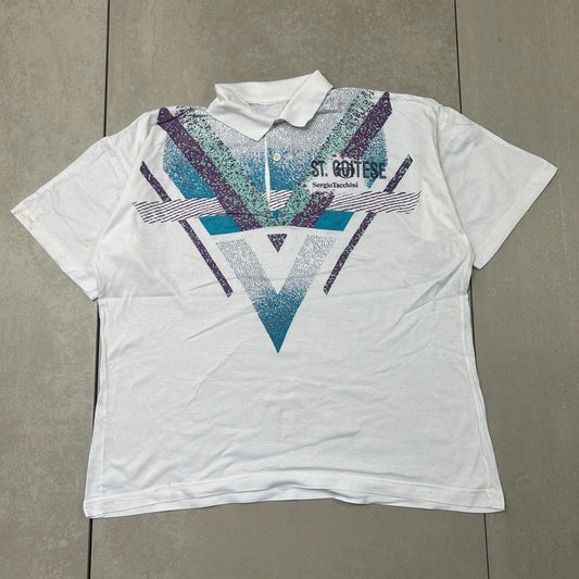 Vintage Sergio Tacchini White Embroidered Polo Shirt - XL