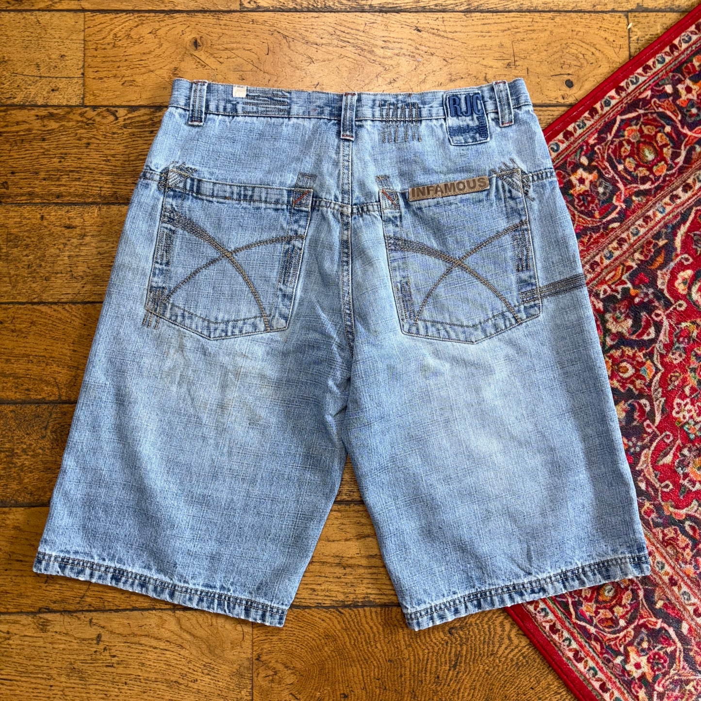 Vintage Raider Jeans Blue Embroidered Y2K Hip Hop Baggy Jeans Shorts Jorts - 36