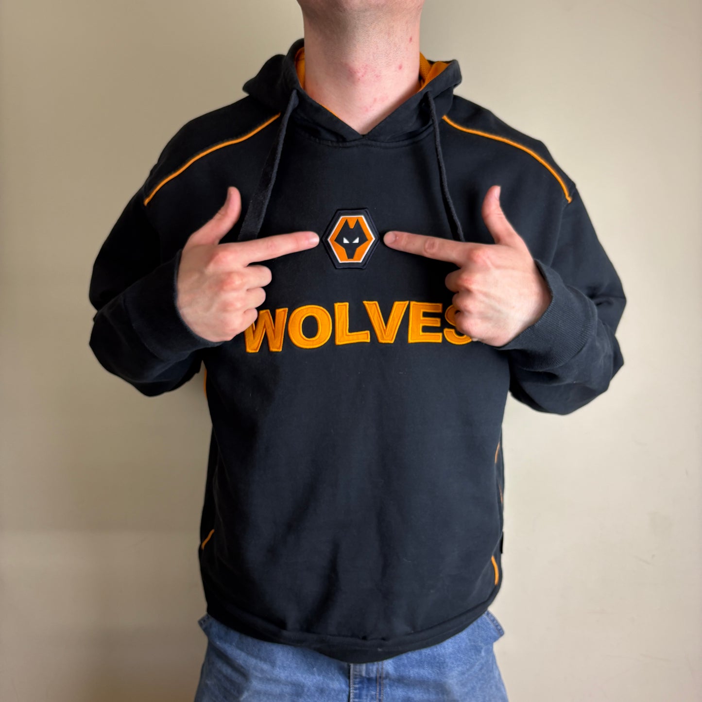 Vintage Wolves Black Wolverhampton Wanderers Hoodie Embroidered Sweatshirt -