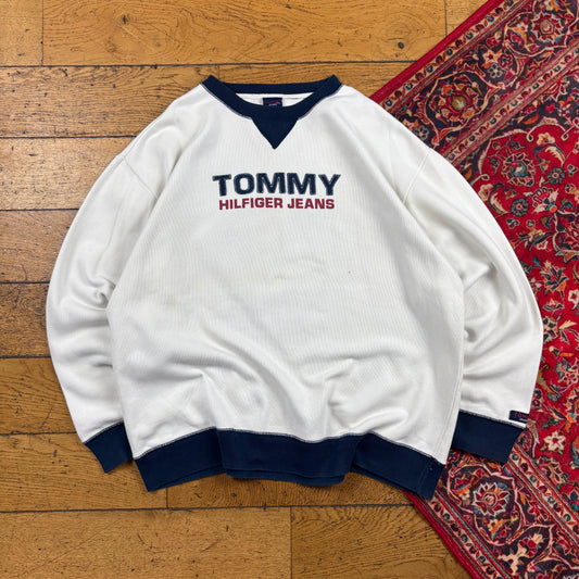 Vintage Tommy Hilfiger White Embroidered Sweatshirt - L