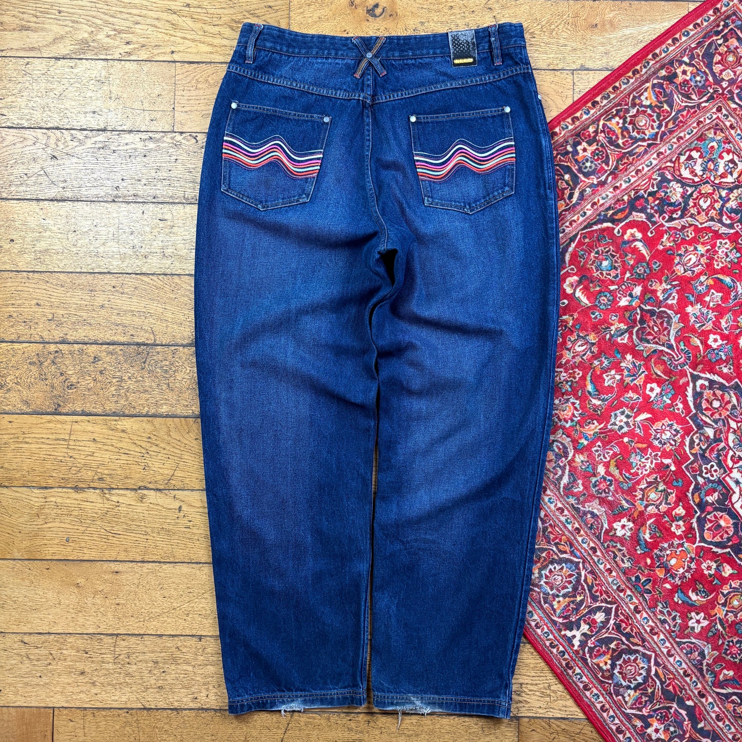 Vintage Coogi Blue Embroidered Y2K Hip Hop Baggy Jeans - 40